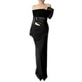 thumbnail image 3 of Women'S Mesh Off Shoulder Dress Elegant Sheer See Through Long Sleeve Ruched Bodycon Maxi Dresses Black XL, 3 of 9