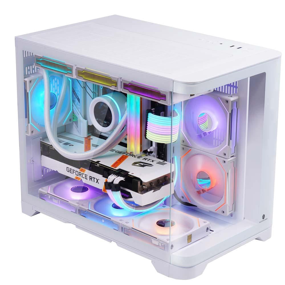 WJCOOLMAN Tian Mu White Curved Glass Panoramic Version 2Side Transparent Glass Gaming Computer Case support 9 Fan Positions 240 AIO Support M-ATX/ITX High-Airflow Design