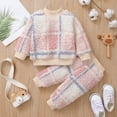 thumbnail image 3 of Kucnuzki 12 Months Baby Girl Winter Outfits Pants Sets 18 Months Long Sleeve Cute Checkboards Prints Fluffy Sweatshirt Elastic Pants 2PCS Set Light Pink, 3 of 8