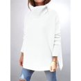 thumbnail image 4 of Women'S Turtle-Neck Oversized Sweaters Long Batwing Sleeve Spilt Hem Tunic Pullover Knit Tops White XXL, 4 of 7