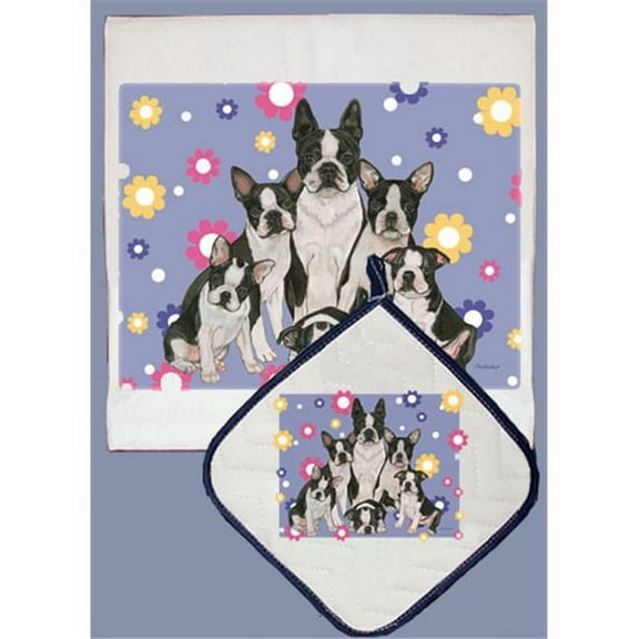 Dish Towel and Pot Holder Set - Boston Terrier Family
