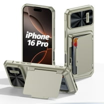 oupeigar for iPhone 16 Pro Case with Card Holder (4 Cards) & Sliding Camera Cover & Kickstand【RFID Blocking】 Full-Body Shockproof Wallet Phone Case for iPhone 16 Pro-Titanium