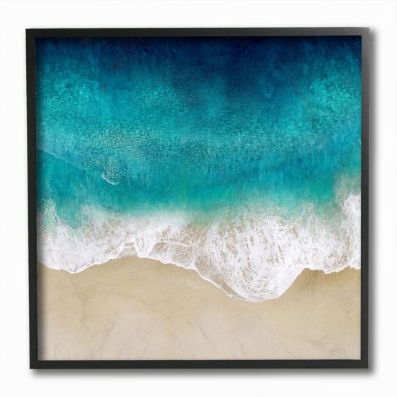 Stupell Industries Aerial Tropical Blue Tide at Beach Sea Foam Framed Wall Art Design by Maggie Olsen, 12" x 12", Black Framed