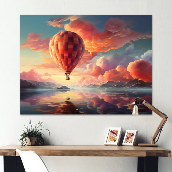 Designart Décoration Murale Montgolfière, art Mural Montgolfière, Aventure Atmosphérique Pêche Montgolfière, Grande Toile Moderne, 20x12 Pouces