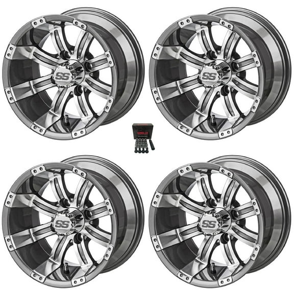 LSI 12" Casino Machined/Gunmetal Golf Cart Wheels/Rims Yamaha