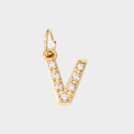 Stainless Steel Cubic Zirconia Pendants with Jump Rings Real 14K Gold Plated Long-Lasting Plated Letter V 8mm