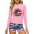 thumbnail image 2 of dazeni Girls 4th of July Swimsuit American Flag Patriotic Rash Guard Set Two Piece Long Sleeve Beach Summer Vacation Swimwear Independence Day Outfits Pink, 2 of 8