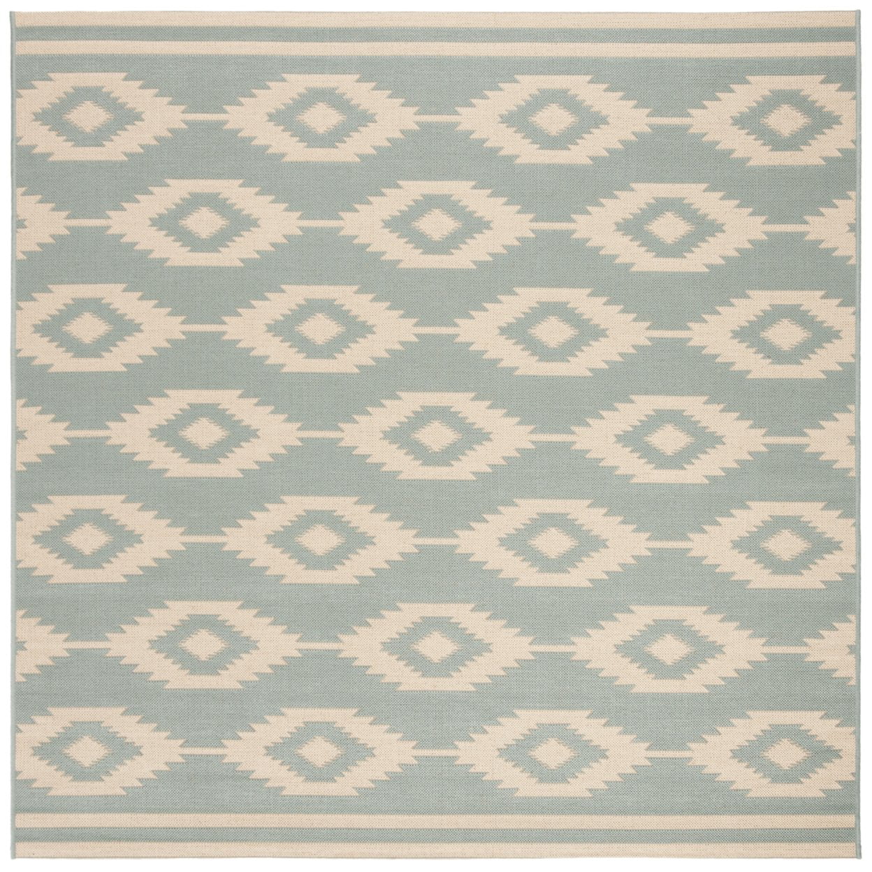 SAFAVIEH Beach House Vasiliki Geometric Indoor/Outdoor Area Rug, Cream/Aqua, 5'3" x 7'6"