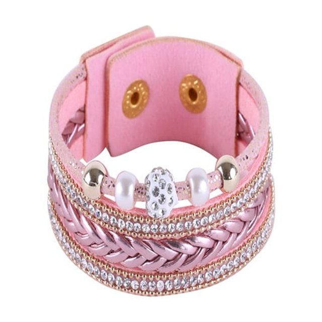 Accesorios de joyería de tejido de pulsera de diamantes de imitación de terciopelo de moda con cuentas (rosa)