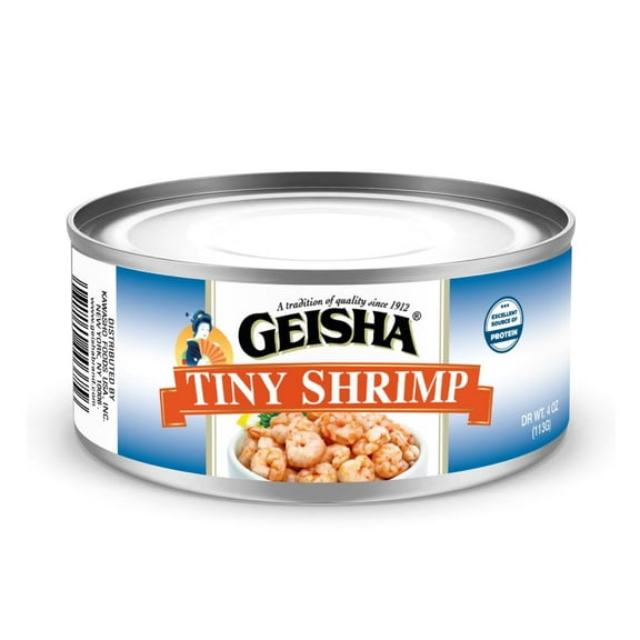 GEISHA Tiny Shrimp D.W 4oz(Pack of 12), Farmed Shrimp | Zero Trans Fat – Farm Raised – Rich in Iron(20% DV per serving) – Excellent Source of Protein(23g per serving) －Good Source of Calcium