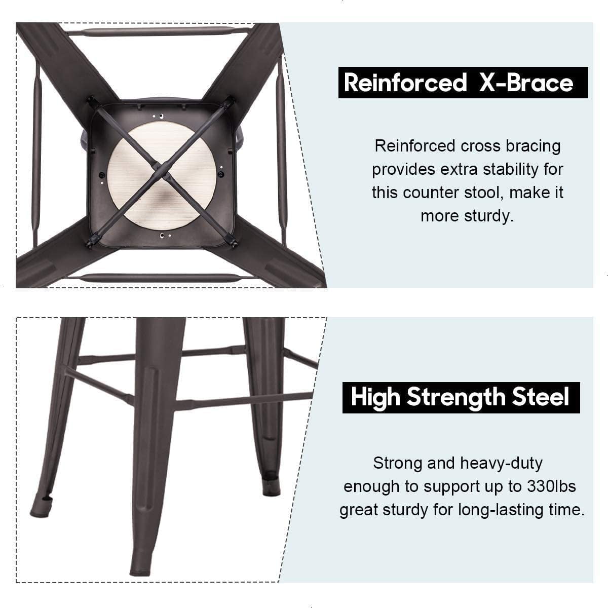 Andeworld 26" Metal Bar Stools Set of 4 Counter Height Stools with Wood Top Low Back Gunmetal