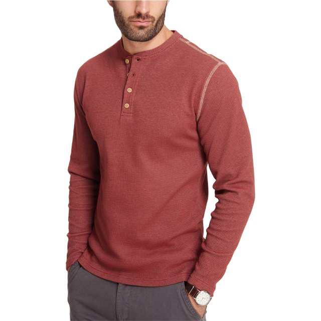 Camiseta henley de punto waffle resistente a la intemperie para hombre, roja, pequeña Weatherproof henley