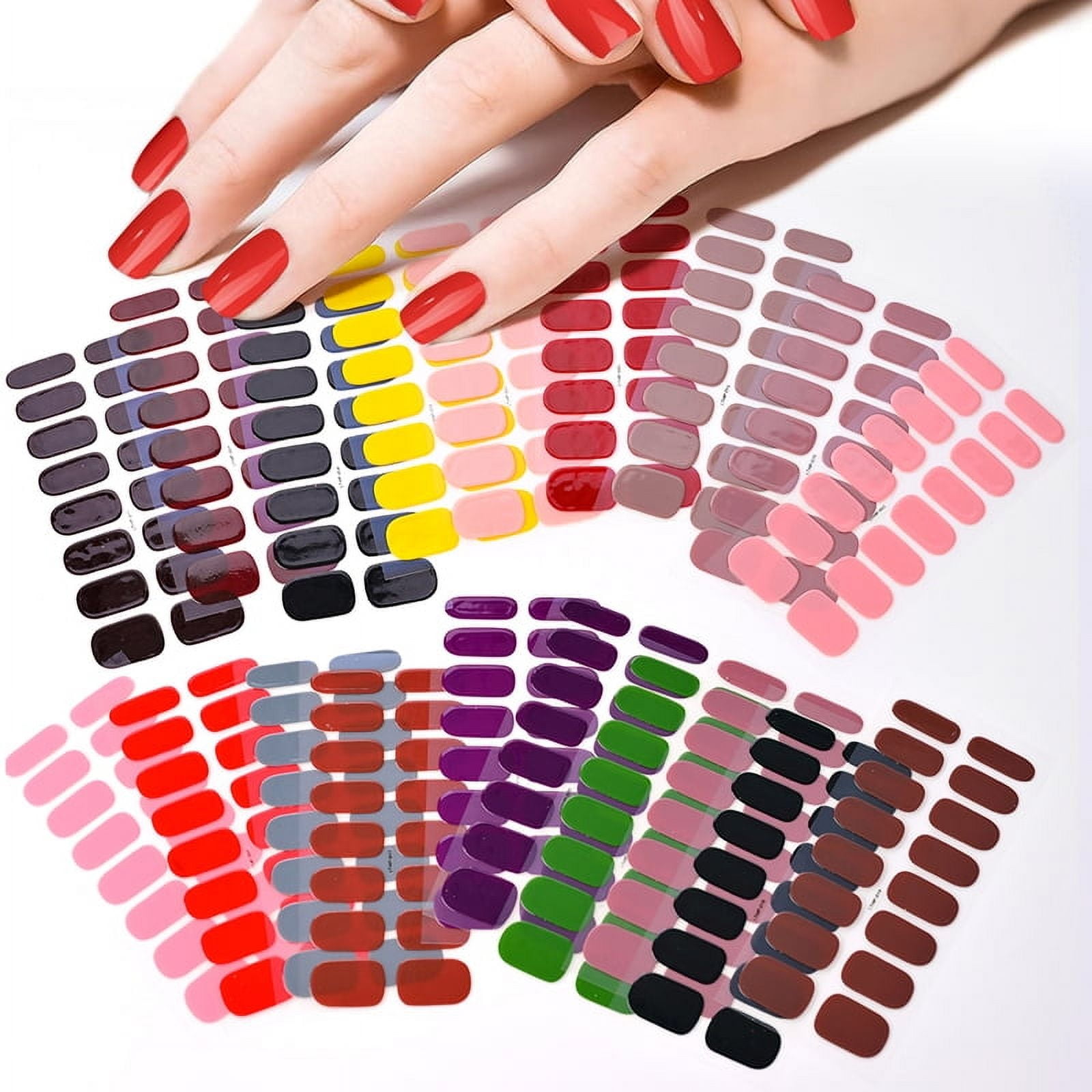 16Tips Semi-Cured Gel Nail Sticker Pure Color UV/LED Lamp Gel Nail Polish Wraps Long-Lasting Full Cover Gel Sticker Nail Decor # #