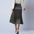 thumbnail image 4 of Satin High Waisted Midi Skirt with Side Slit for Women, Drapey Solid Color Elegant Skirt, 4 of 7