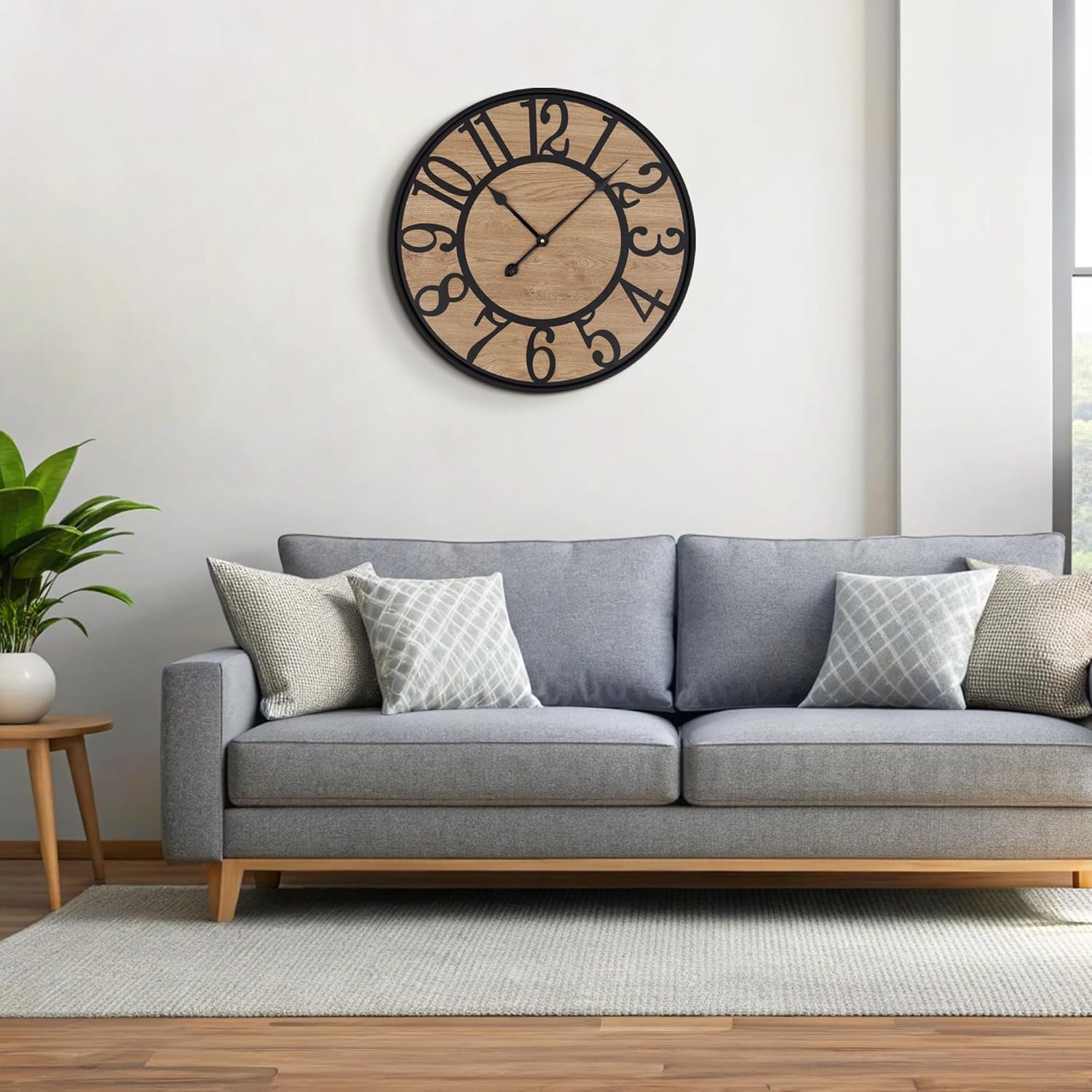 PrimeCook Shop Large Wall Clock for Living Room,Metal & Wood Silent Rustic Farmhouse Wall Clock with Arabic Numeral, Battery Operated Decorative for Bedroom Office Home Decor 20inch Black