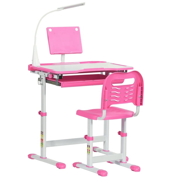 Qaba Kids Desk and Chair Set Height Student Writing Desk, Rose