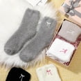 thumbnail image 6 of 5 Pairs Bow Fuzzy Socks for Women Winter Warm Slipper Socks Plush Coral Fleece Gift for Christmas Spa Home Sleeping, 6 of 6