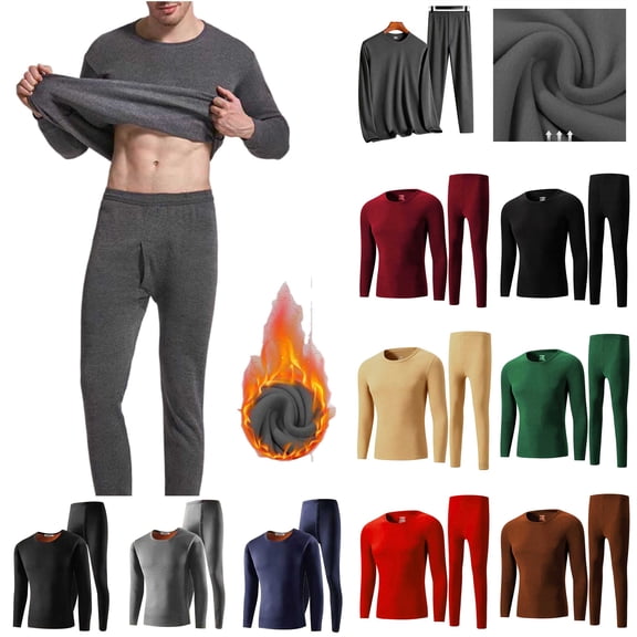 BiZtdJrK Thermal Underwear for Men Long Johns with Fleece Lined Base Layer Shirts Cold Weather Long Sleeve Tops Bottoms 2 Piece Sets, Black, XS