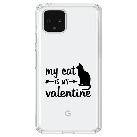 DistinctInk Clear Shockproof Hybrid Case for Google Pixel 4 (6.1" Screen) - TPU Bumper Acrylic Back Tempered Glass Screen Protector - My Cat is My Valentine