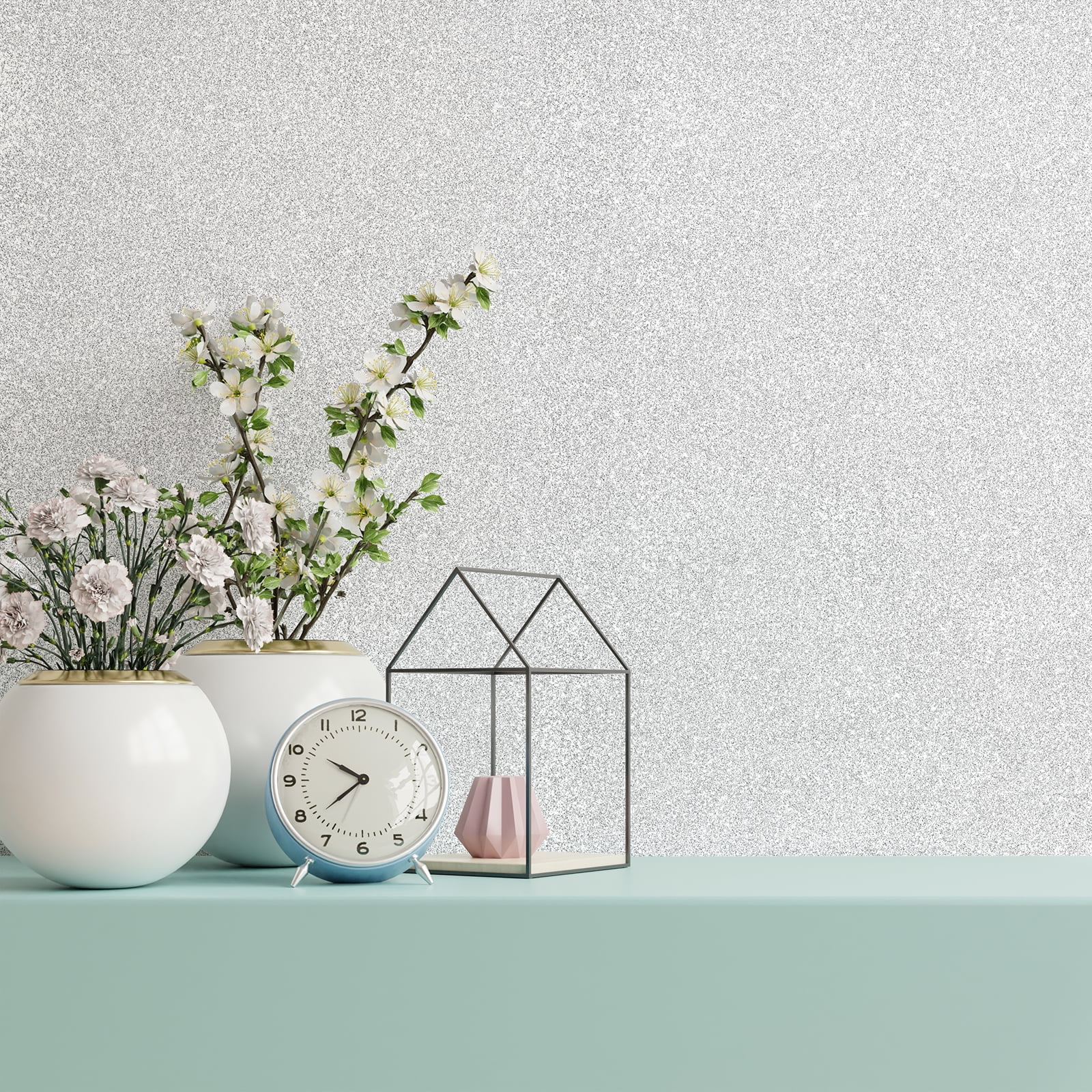 CHICHOME Silver Glitter Wallpaper 36"x472" Large Size Peel and Stick