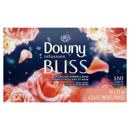 Downy Infusions Fabric Softener Dryer Sheets, Bliss, Sparkling Amber & Rose, 160 count