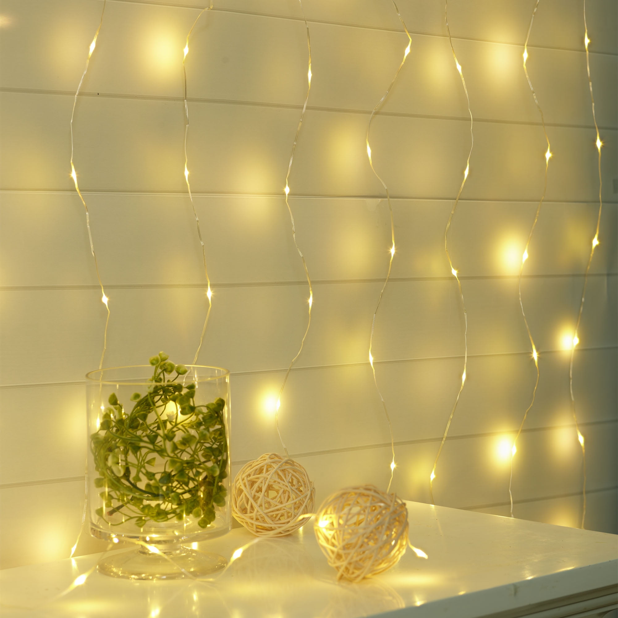 Mainstays Battery-Operated Indoor 90-Count Warm White LED Curtain Lights, with Timer, 4.5 Volts