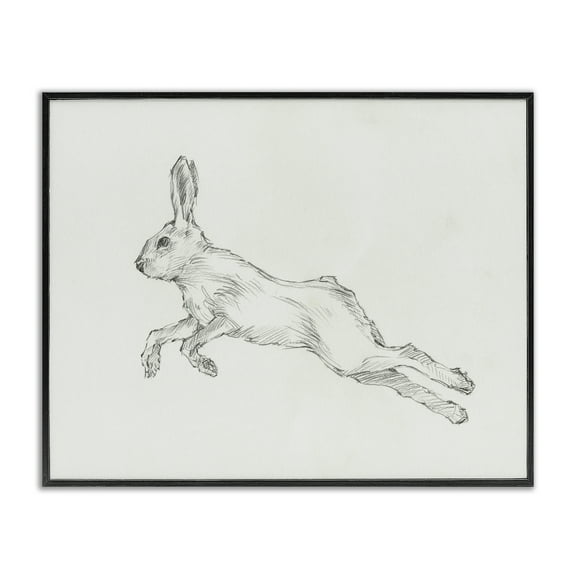 Stupell Industries Rabbit Hopping Sketch Animals & Insects Drawing Black Framed Art Print Wall Art, 14 x 11