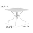 thumbnail image 5 of Flash Furniture Commercial Grade 35.5" Square White Indoor-Outdoor Steel Patio Table with Umbrella Hole, 5 of 8