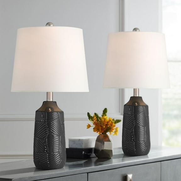 360 Lighting Unity 22 1/4" High Small Modern Accent 3-Way Table Lamps Set of 2 Black Ceramic White Shade Living Room Bedroom Bedside
