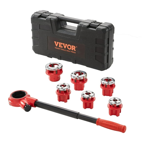 VEVOR Ratcheting Pipe Threading Tool Set, 1/4" NPT - 1-1/4" NPT Hand Ratcheting Pipe Threading Tool, Portable Pipe Threading Tool Set with 6-Piece NPT Dies