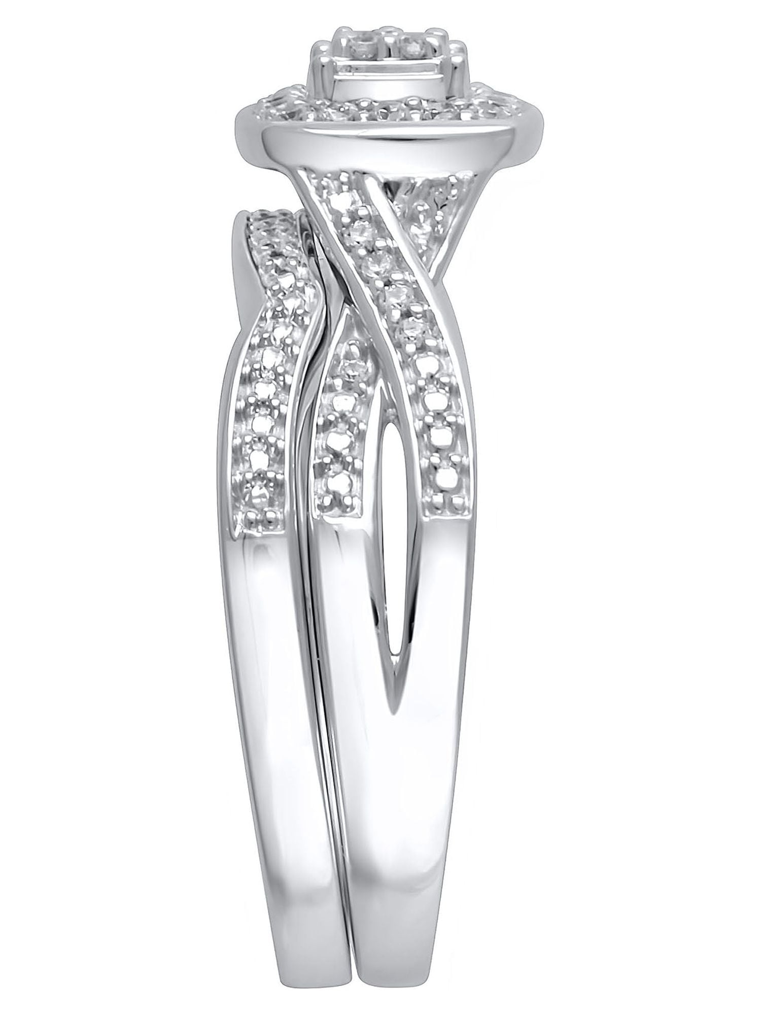 1/5 Ct Forever Bride Diamond Halo Composite Women's Bridal Set Ring in 925 Sterling Sil