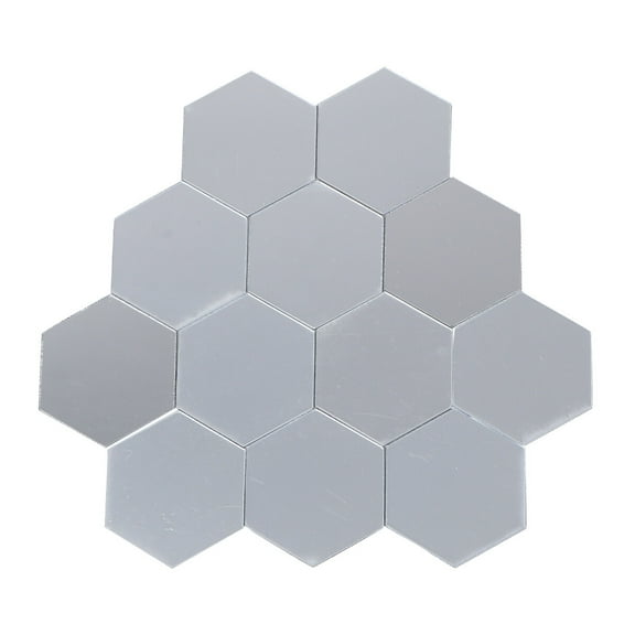Raindrops Acrylic Hexagon Mirror Wall Stickers Silver 12Pcs 1.6x1.6in
