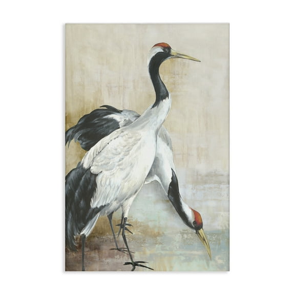 Stupell Industries Crane Duo at Riverside Animals Painting Wrapped Canvas Art Print Wall Art, 16 x 24