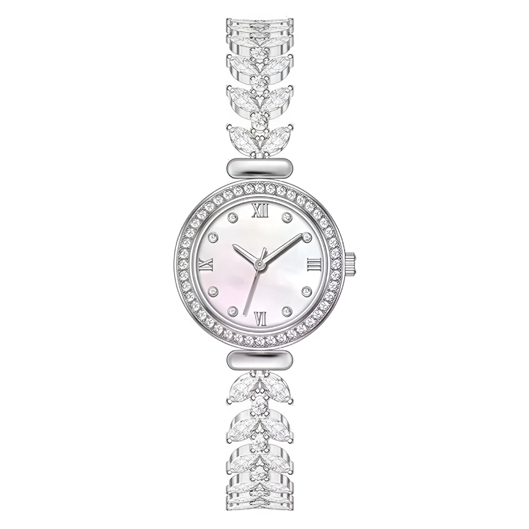 DESIGNICE Women Quartz Watches Wrist Strap Round Watch Artificial Crystal Rhinestone Accented Easy Read Number Dial Fashion Dress Up Adjustable Stainless Steel Silver