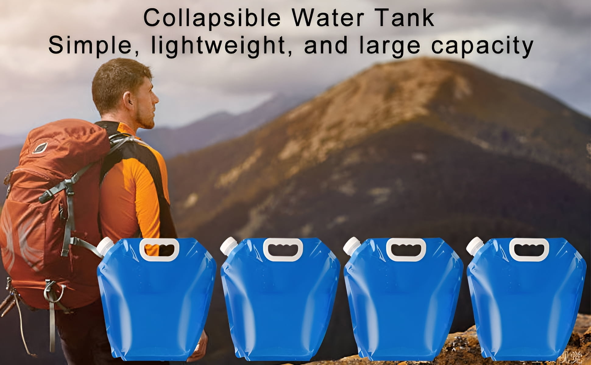4PCS 5L Backpack Portable Drinking Water Tank, Water Bag for Camping, Water Pouch for Drinking Blue