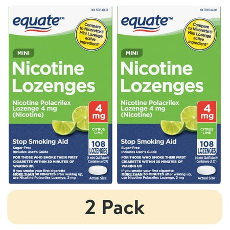 (2 pack) Equate Mini Nicotine Polacrilex Lozenge 4 mg, Citrus Flavor, 108 Count, Compare to Nicorette® Mini Lozenge Active Ingredient