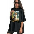thumbnail image 3 of Plus Size Shirt for Women Black Tops for Women Short Sleeves Shirt for Women Cats T Shirt Oversized Shirt for Women S, 3 of 5