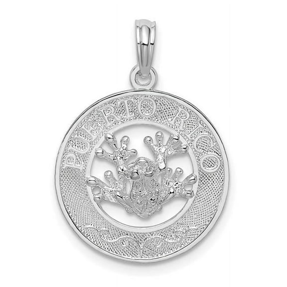 Finest Gold Sterling Silver Polished Puerto Rico Circle with Frog Pendant