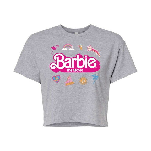 Barbie the Movie - Movie Logo Icons - Juniors Cropped Cotton Blend T-Shirt