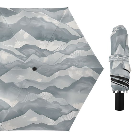 Watercolor Mountain Range Compact Sun Umbrella Windproof Travel Umbrellas for Rain Strong Portable UV Protection