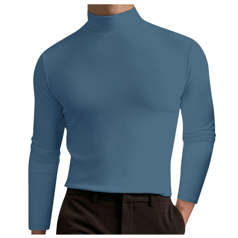 Garbnen Blue Men's Turtleneck Shirts Mock Neck Long Sleeve Base