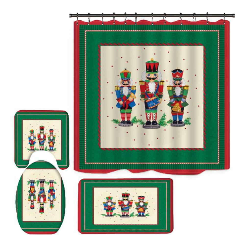 4PCS Christmas Nutcracker Shower Curtain Set for Bathroom, Christmas