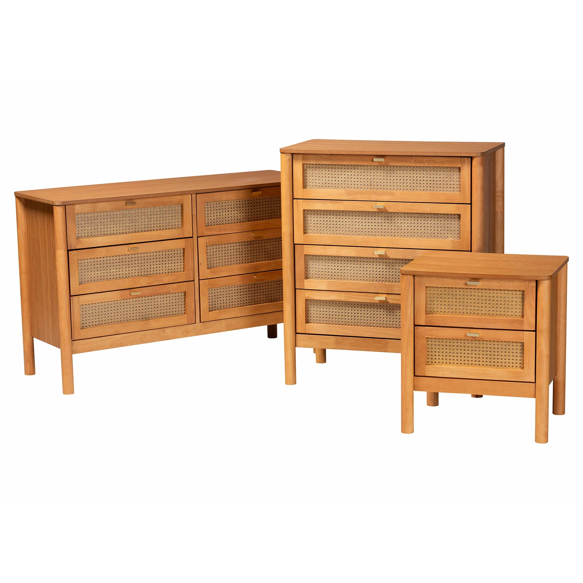 Baxton Studio Jenn Japandi Bedroom Storage Set, 3-Piece, Golden Brown