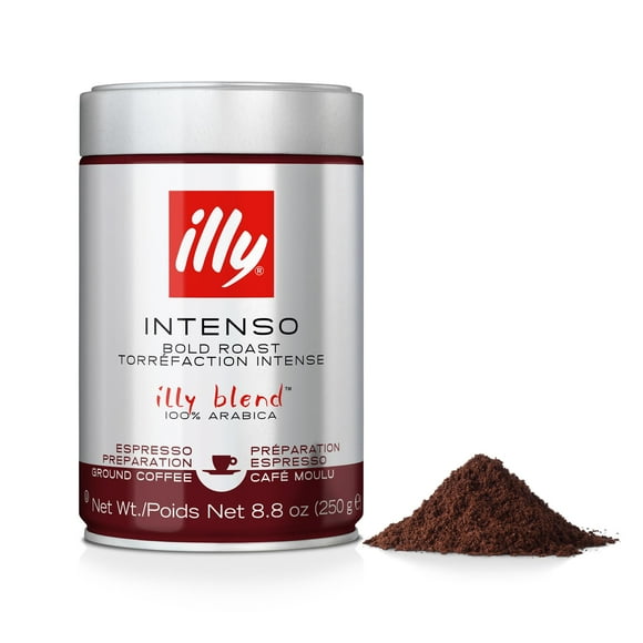 illy Ground Coffee Espresso Intenso Bold Roast, 8.8 Oz, • Unique pressurized coffee packaging preserves flavor • Sourced from the finest 100% Arabica coffee • Intense, full-flavored taste