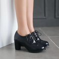 thumbnail image 4 of Women'sChunkyBlockHeelsOxfordsVintageWingtipBroguesRoundToeLace-upPumpsHighHeeledBootiesDressShoes, 4 of 5