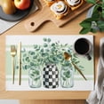 thumbnail image 2 of Summer Botanical Placemats Set of 1, Watercolor Eucalyptus Leaves Black Lattice Green Stripe Non-Slip Place Mats Washable Table Mats for Kitchen Dining Table Decorations Indoor/Outdoor, 2 of 9