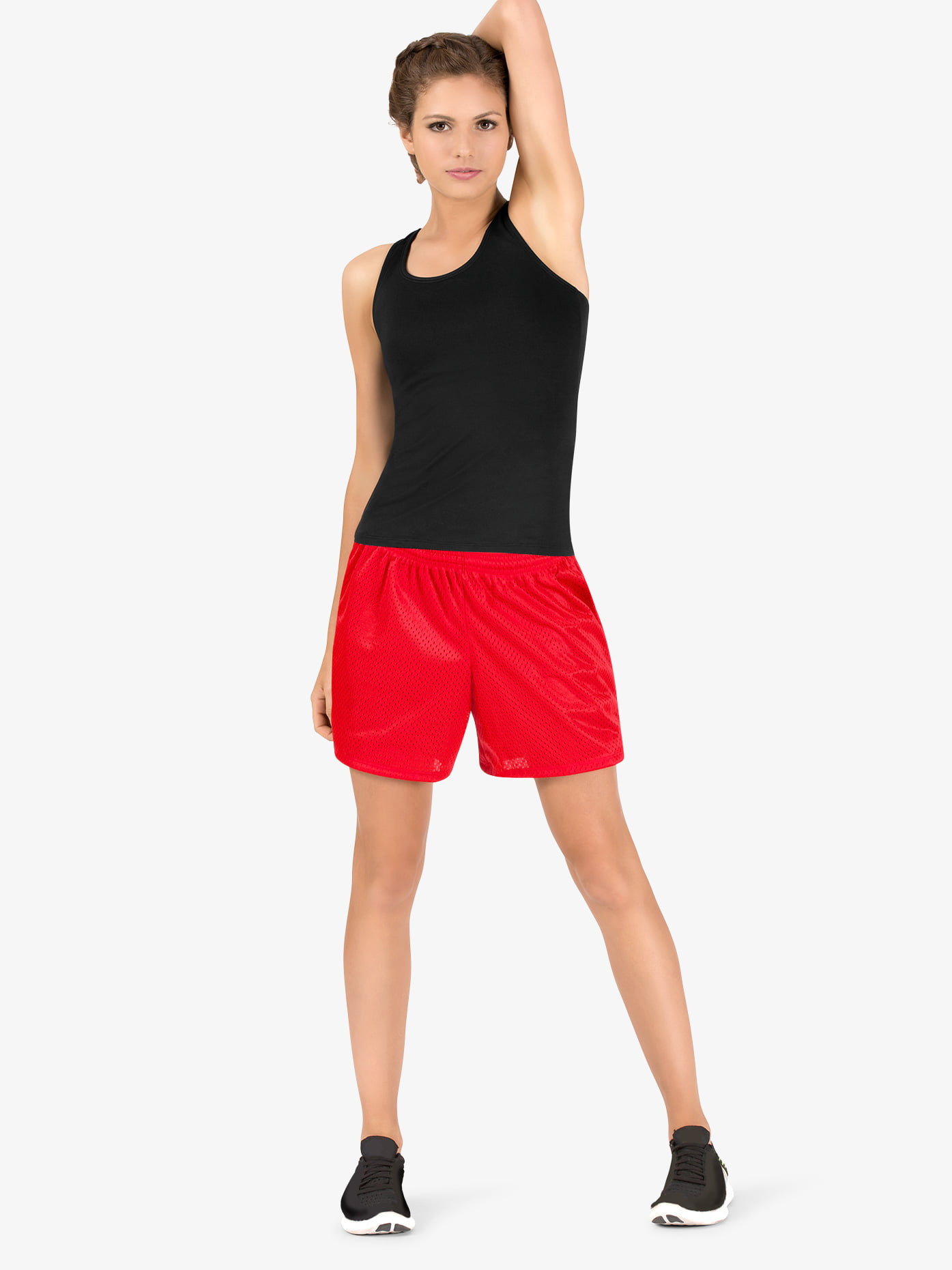 womens red mesh shorts