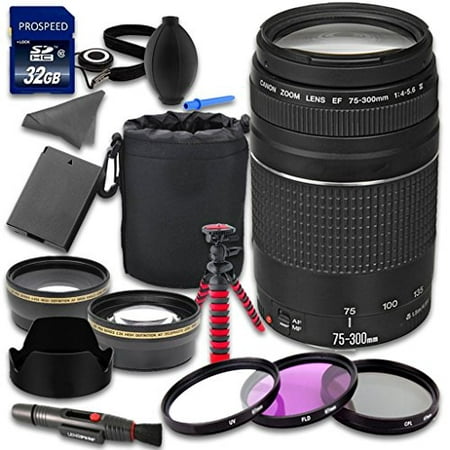 Canon EOS Rebel T5 T6 DSLR Camera Accessories Kit with Canon EF 75-300mm f/4-5.6 III Lens + 2.2x Telephoto Lens + 0.43x Wideangle Lens + Lens Bag + Extra Battery + 3 PC Filter Kit + Tripod