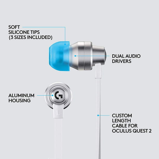 Logitech G333 VR Gaming Earphones for Oculus Quest 2 Oculus Ready Custom Length Cable and Straps Dual Driver Audio Designed for Gaming Durable Aluminum Housing Low Latency 3.5 mm Aux Walmart