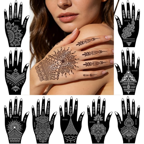 Kit de Plantillas para Tatuajes de Henna XMASIR 9 Hojas Reutilizables de Mehndi